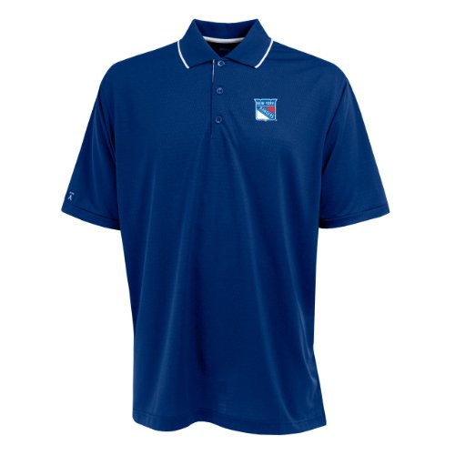Antigua Men's NHL New York Rangers Exceed Desert Dry Short Sleeve Polo, Dark Royal/White, Large