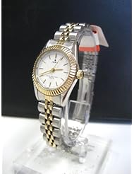 Womens Two Tone Thin Case White Dial Fashion Watch W Jubilee Style Band