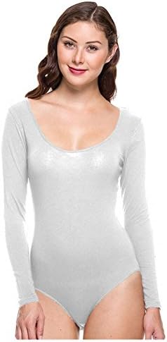 G2 Chic Women's Open Back Solid Bodysuit with Long Sleeves(TOP-SHT,WHT-S)