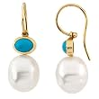 14K Yellow Gold Paspaley South Sea Cultured Pearl and Turquoise Earrings - 11.00mm