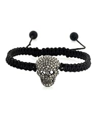 Pave Diamond Charm Skull Macrame Bracelet Silver Handmade Jewelry