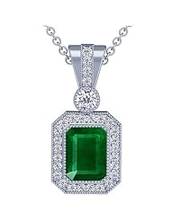 Platinum Emerald Cut Emerald And Round Diamond Pendant