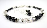 April Crystal Birthstone Bracelets & Earrings Set: Sterling Silver Beaded Swarovski Crystal Black Pearl Handmade Bracelets and Beaded Earrings