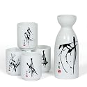 Japanese Sake Set with One Flask and Four Cups, Sumi Ink