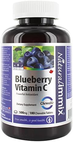 [Natural immix] BLUEBERRY VITAMIN C 500mg, 180 Chewable Tablets ●MADE IN CANADA● Immunity Booster and Powerful Antioxidant.