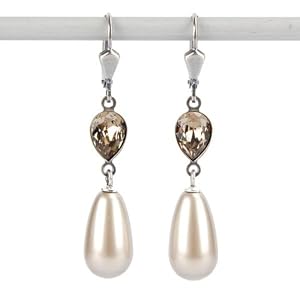 KRIKOR made in germany, Perlen-Ohrhänger, CRYSTALLIZED TM - Swarovski Elements, platinum pearl- IM SCHMUCKBEUTEL