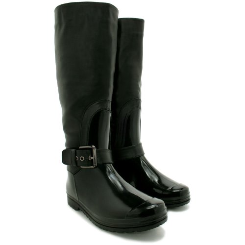 Spy Love Buy Biker Rain Wellies Wide Calf Waterproof Sole Boots 