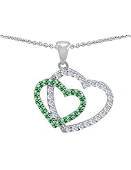 Original Star K (tm) Simulated Emerald Double Heart Pendant in .925 Sterling Silver