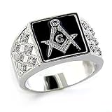 Isady - Macire - Bague homme Chevalière - Or blanc rhodié - Franc-maçonnerie - Oxyde de zirconium et émail noir