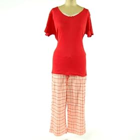 Liz Claiborne Sleepwear Women Printed Jersey 2x2 Rib Pajamas - Red