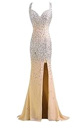 Sexy Mermaid Crystal Beaded Slit Crystals Open-Back Evening Dress/Prom Dress 