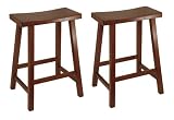 Winsome Wood 24-Inch Saddle Seat Bar Stool, Antique Walnut (Set of Two)