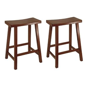Winsome Wood 24-Inch Saddle Seat Bar Stool, Antique Walnut (Set of Two) by Winsome Wood