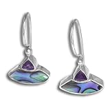 Sterling Silver Triangular Paua Shell w/ Amethyst Accent Latchback Earring by Sajen