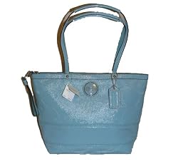 Authentic Coach Signature Blue Patent Leather Tote Zip Bag 15142