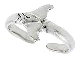 Sterling Silver Whale Tail Adjustable (Size 3.5 to 6.5) Toe Ring / Kid's Ring, 3/8 in. (9mm) wide