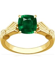 18K Yellow Gold Cushion Cut Emerald Solitaire Ring