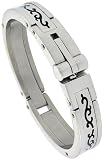 5/8 in. (15 mm) wide Gent's Surgical Steel Bangle Bracelet, w/ Enamel Tribal Pattern