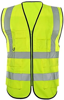 EasybuyusNew High Visibility Safety Vest with Zipper Reflective Tape Strips 4 Pockets