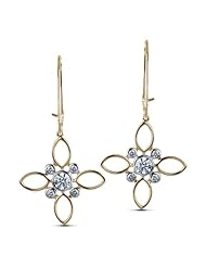 Diamond (0.66 Ct, IJ-SI), 18 Kt Yellow Gold Citrus Floral Drop Earrings