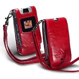 Trinity Metallik Rot Ledertasche Handytasche für Motorola V3 V3i V3c Handy aus feinem Echtleder