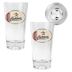 Houston Astros MLB 2pc Pint Ale Glass Set with Baseball Bottom - Oval Logo by Great American Products
