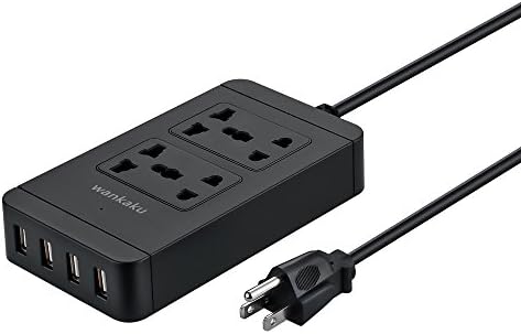 Wankaku 4-Outlet power strip rated power 3000W with surge protector and 4 USB smart power charger 5Vdc/6A quick charge for all iOS &amp; android phones, tablets and other more (black)