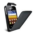 Membrane Negra Funda de Cuero para Samsung S5360 Galaxy Y - Flip Case Cover + 2 Protectores de Pantalla