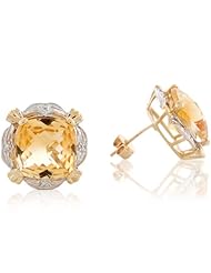 14k Two Toned Real Gold Two 4.8ct Citrine Elegant Ladies Post Earring