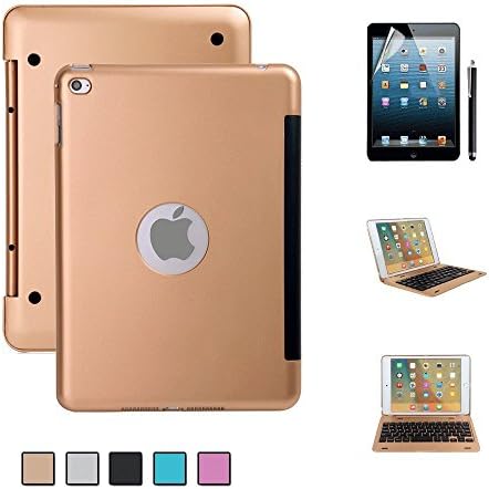 MM Power Colorful Sleek Ultra-Slim Clamshell Bluetooth Keyboard Case Cover Built-in Stand+Free Screen Protector&amp;Stylus for iPad Mini 4 (Golden)
