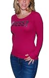 Guess Womens Sequin Crew Neck Sweater Pink Silver