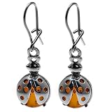 Certified Genuine Honey Amber and Sterling Silver Ladybug Earrings