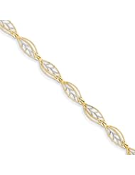 14k & Rhodium Diamond Cut Fancy Link Bracelet Length 7.25"