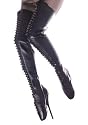 7 Inch Spike Heel Laceup Ballet Thigh Boots Women's Size Shoe(Black Leather-9)