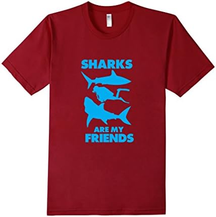 Men's Sharks Are My Friends Funny Graphic Marine T-shirt Large Cranberry