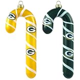 NFL Green Bay Packers Blown Glass Candy Cane Ornament Set