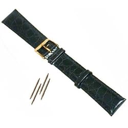 2 Pc Watch Band 19mm XL Crocodile Black Leather Set