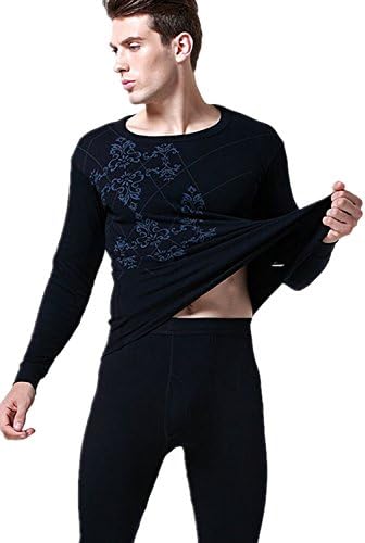 Type2 Navy Men's Winter Round Collar Thermal Long Sleeve Underwear Suit