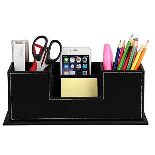 Hometek pu leather desktop storage box 4 compartment de…