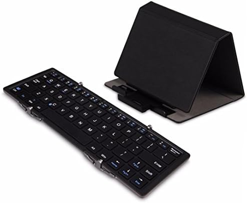 Foldable Keyboard,Kavotia Portable Bluetooth Wireless Aircraft-grade Aluminum Keyboard 64 Keys for Android, Windows iPhone iOS+a Folding Stand(Black)