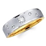 14K Yellow and White 2 Two Tone Gold Round-cut Diamond Men's Wedding Band Ring (0.21 CTW., G-H Color, SI1-2 Clarity)
