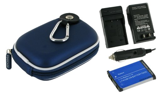 rooCASE 3n1 EVA Hard Shell (Dark Blue) Case with Memory Foam / NB-6L 1000MaH Li-Ion Battery / AC DC Charger for Canon PowerShot SD980IS Digital Camera Silver