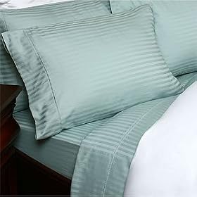 Hotel Concepts 450 Thread Count 100% Egyptian Cotton Sateen Stripe Single Ply Yarn Bed Sheet Set (Light Blue) King.