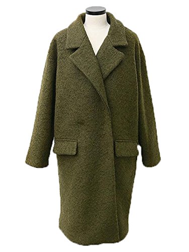 Cick Cick-JP レディース秋 冬 Vネックウール ロング コート 長袖 ジャケット ゆったりアウター ピーコート トレンチコートかわいい おしゃれダッフルコート 着こなし コーデ レッド アーミーグリーン (2色 展開 )