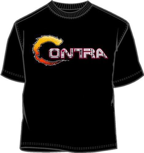 Contra Konami Classic 80's Arcade Video Game Basic Logo Adult Black T-Shirt, Large