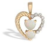 14K Yellow Gold Genuine Heart Opal and Diamond Pendant