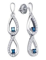 0.36 cttw 10k White Gold Long Drop Earrings Blue Diamond Long Drop Earrings (Real Diamonds: 0.36 cttw)