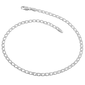 Sterling Silver 2.8-mm Fancy Double Curb Chain Adjustable Anklet (9-10 Inch)