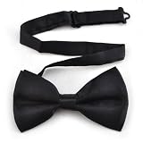 TopTie Mens Formal Solid Black Satin Banded Bow Tie