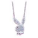 Officially Licensed Playboy Necklace and Pendant 16" Surgical Grade Stainless Steel Sterling Silver-plated Crystalline Pink Eye Clear Crystal Necklace 20"